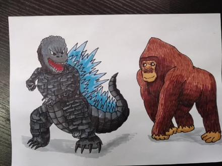 哥斯拉大战金刚#儿童画#简笔画