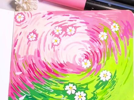 #手翻画 #绘画#画画日常 #创意美术 #色彩搭配 乱涂乱画的快乐!粉粉绿绿的漩涡,像掉进了春日的糖果罐