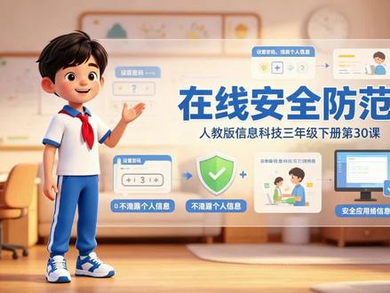 三年级下册第30课《在线安全防范》网页素材 #人教版 信息科技三年级下册第8单元教学辅助网页已全部完成✌︎' ֊'今天分享的是第30课☞《在线安全防范》相关网页素材♥看图选择➕视频➕知识了解➕课堂小测*^O^*学生课堂体验感满满哒🥰感兴趣的小伙伴记得点赞关注哦☞#网页设计 #信息 #deepseek #原创