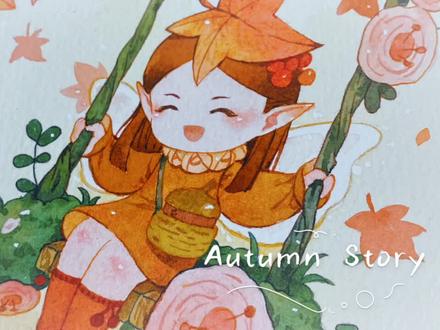 【小卡手绘水彩】秋千少女绘制过程#水彩 #水彩过程 #绘画过程 #手绘水彩#水彩教程