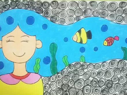 儿童线描画《海的女儿》简单好学#知识合伙人 #萌知计划 #兴趣才艺 @抖音青少年