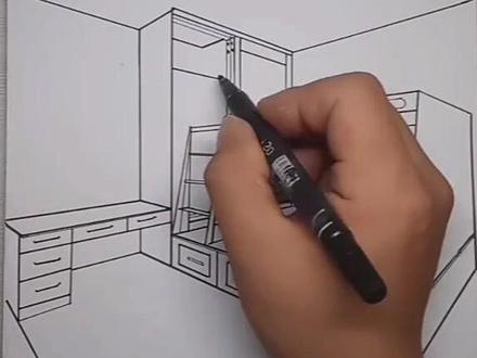 手绘儿童房上下两层床空间效果@抖音小助手