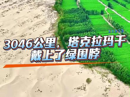 全球十大工程之一:中国最大沙漠锁边 这里是塔克拉玛干沙漠,中国面积最大的沙漠,世界第二大流动沙漠。2024年,人们用3046公里的绿色防护带,把这个“死亡之海”彻底围住了。因为这个工程的巨大难度和生态价值,它被评为了2025全球十大工程成就之一。围住只是第一步,2025年,这条“围脖”还在不断加厚——全年扩边增绿超938万亩,锁边宽度从110米一直延伸到7500米,从一条细线,织成了一道真正的绿色屏障。30年前,这里是一年240多天的漫天黄沙天;20年前,沙进人退,人们被迫搬离故土;而今天,这串数字告诉我们:绿进沙定。别再说沙漠不可征服,这3000多公里的防沙屏障不是神话,是每一个种树人用铁锹挖出来、用汗水浇出来的。这条围脖还在继续长!#治沙人 #塔克拉玛干沙漠 #沙漠绿洲 #沙漠农业