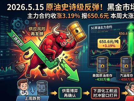 反弹!原油周度大涨 4.48%,供应风险又回来了? #原油 #大宗商品 #期货 #热点 #原油期货