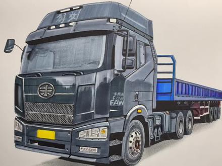 手绘解放J6半挂车,谢谢支持 #马克笔绘画 #画车 #解放J6