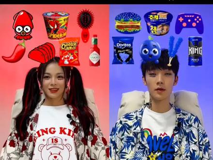 女生挑战红色食物男生挑战蓝色食物#创意动画