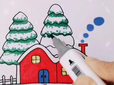 特别喜欢雪景,深夜来下一波#下雪 #下雪 #简笔画 #儿童简笔画