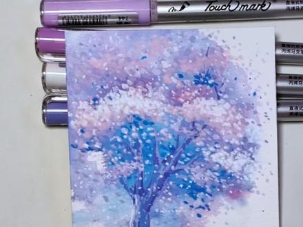 丙烯马克笔快速画梦幻樱花来咯 #零基础学画画 #跟着抖音学画画 #丙烯马克笔 #绘画过程 #樱花