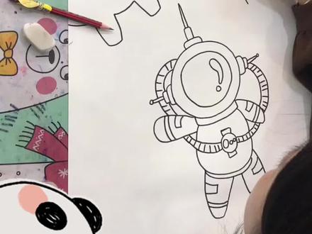 #涂鸦小能手 #手抄报线稿 来张航天员8开绘画。🌹