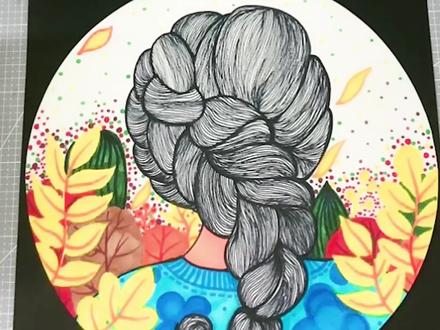 今天咱们来画一幅创意画——《美丽的编发》#少儿美术 #线描画 #创意画 #儿童画 #创意美术