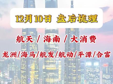 12.10 复盘 千万别被龙洲的上板和海南的涨停潮迷惑!航天方向是福建首轮补涨,目前退潮明显,海南利好即将兑现。
1、福建板块。平潭、合富、海欣进小黑屋,海欣今日核开给离场机会,明天或惯性下鲨后有修复预期。
2、航天方向。明确退潮,老核心走弱,虽有个股挣扎,但资金承接意愿低,转投低位补涨。持老核心的兄弟,明天或有冲高离场机会,但整体别抱太高期望。
3、大消费方向。海欣、安记带动大消费走强,但容量小。陈小群进永辉补足容量,大消费成替代航天的补涨周期。安记尾盘下鲨避异动,明天或低开震荡上板但难封住。前排茂业开启二波,中位永辉、东百各有看点,低位美凯、汇嘉、步步也有机会。
【龙洲股份/海王生物/航天发展/平潭发展/航天动力/合富中国/海马汽车/安记食品/实达集团/海欣食品】