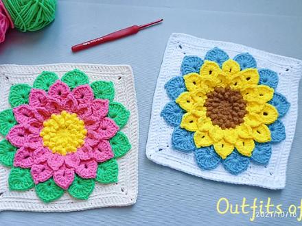 【第386期】钩针编织大丽菊祖母方块 教程一