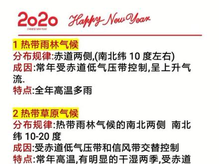 #高中 高中地理 12种气候类型,成因、特征和分布。#学霸秘籍 @抖音小助手