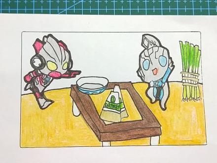 创意手绘艾克斯和泽塔奥特曼搞笑卡通画,有趣艾克斯奥特曼做客