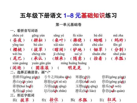 五年级下册语文单元基础知识练习专项训练打印版