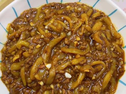 酱茄条加了肉沫,更香了!#肉沫茄子 #肉沫酱茄条 #酱茄条