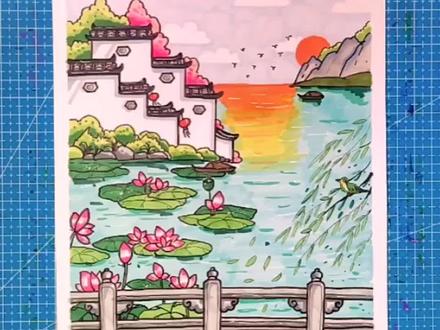 国风马克笔系列『诗配画--晓出净慈寺送林子方』立夏节气画#原创 #国风古韵 #诗配画