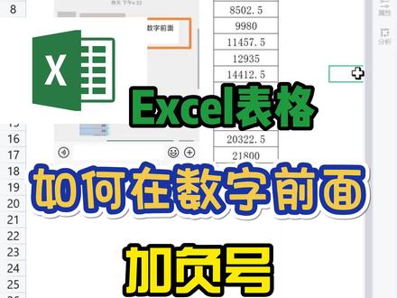 如何在Excel表格里的数字前面加负数#excel技巧 #办公技巧 #Excel表格