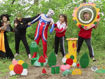 植物大战僵尸57:奥特曼被怪兽打伤,傻妞带太阳花前去解救,真棒