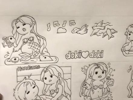 #绘画过程分享 #自制手帐贴纸 #这个手帐有点厉害 画一个海的女儿