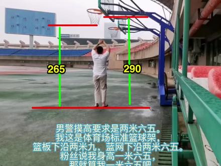 纵跳摸高(男j摸高要求265,265就是标准篮球架篮网下沿高度,篮板是290)