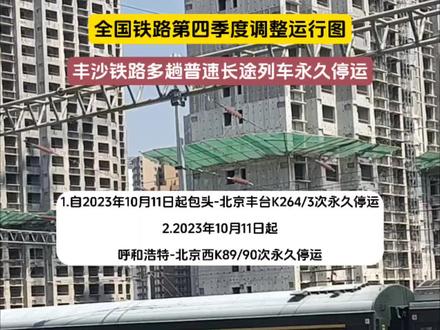 全国铁路第四季度调整运行图丰沙铁路多趟普速列车永久停运!