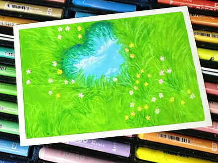 油画棒画一个爱心草地。有手就会!#又简单又好看的画 #创作者中心 #创作灵感 #零基础学画画 #绘画教程