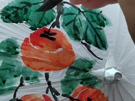 1分钟轻松画一幅国风油纸伞柿柿如意#手工diy #画画 #国画 #国风 #非遗技艺