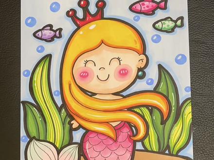 #简笔画 #马克笔 #马克笔儿童画 教你画美人鱼,一学就会