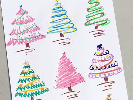 圣诞树🎄画法 圣诞树超简单的9种画法,快来试试吧#圣诞树绘画 #一起学画画 #亲子互动 #零基础学画画 #圣诞节