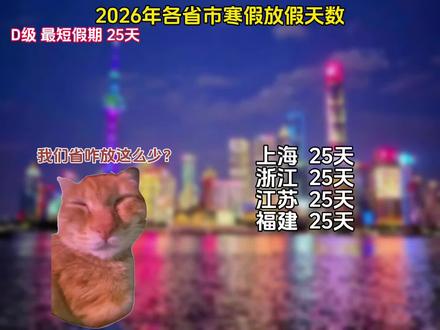 2026年各省市寒假放假天数#寒假 #排行 #寒假放假天数 #猫meme #香蕉猫别哭