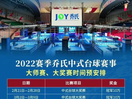 2022赛季乔氏中式台球赛事,大师赛、大奖赛时间安排表!#乔氏大师赛 #乔氏大奖赛 #赛事