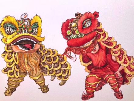 醒狮迎春,祝大家牛年大吉、牛气冲天!#想画就画 #手绘 #绘画过程 #教程 #抖出我的艺术