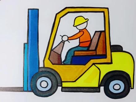 卡通工程车~叉车#工程车 #叉车 #一起画画 #儿童简笔画 #育儿