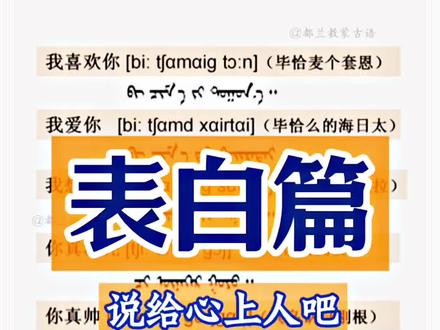 蒙古语:我爱你 蒙古族表白句子,选一句送给你心上人吧#蒙古语教学 #蒙古族#我爱你#都兰教蒙古语 #怡乐琦蒙古语