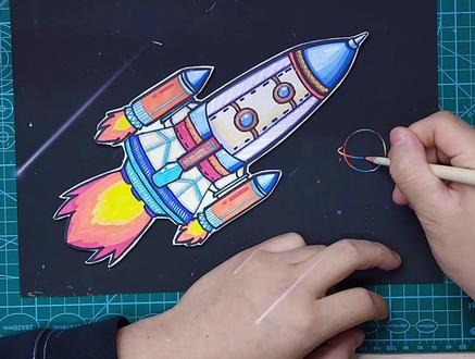 儿童画第六十一期《遨游太空》#少儿美术教育 #科幻画 #抖音小助手
