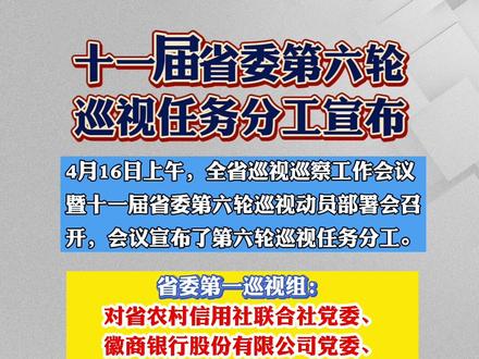 十一届省委第六轮巡视任务分工宣布#安徽 #巡视