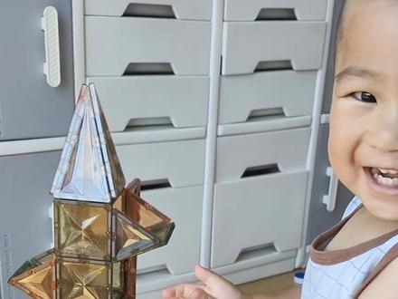 磁力片搭建|城堡滚球轨道教程来啦~#玩具推荐#磁力片#亲子日常