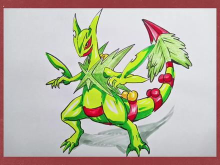 【宝可梦】绘画教程,画一只mega进化的蜥蜴王。#宝可梦#绘画教程#mega进化 #神奇宝贝 #蜥蜴王