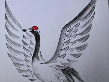 飞翔的仙鹤,炭笔画,#绘画过程分享 ,一看就会系列。