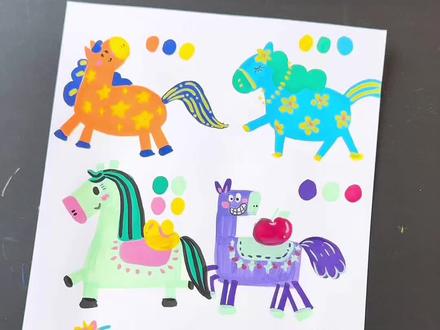 一起来画多巴胺小马🐎#跟着抖音学画画 #少儿美术绘画 #画画手绘 #画画教程 #画画其实很简单