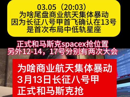 为啥商业航天集体暴动3月13日长征八号甲正式和马斯克抢中低轨 为啥商业航天集体暴动
3月13日长征八号甲
正式和马斯克抢
中低轨星座卫星轨道#股票#基金#航天