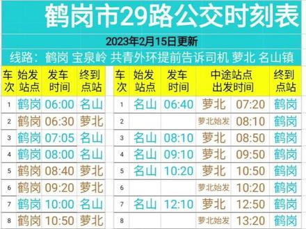 鹤岗市29路公交最新时刻表