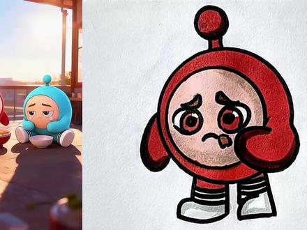 可爱的蓝色蛋仔和红色蛋仔。 #简笔画