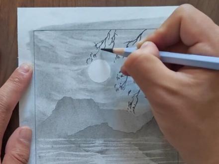 天呐,这幅画居然好看简单又有诗意#画画 #绘画教程 #零基础学画画 #风景画 #抖音小助手