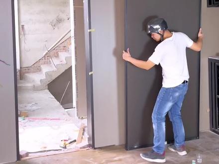 无轨幽灵门现场安装视频工地实干安装过程#网红门 #装修 #无轨门#幽灵门#幽灵门配件