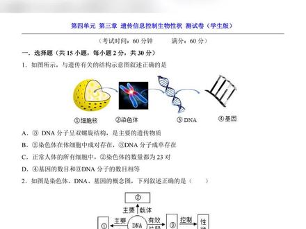 2026年七年级下册生物济南遗传信息控制生试卷加解析共49页 #七年级 #七年级生物 #七年级下册生物 #济南生物 #七年级生物试卷及答案