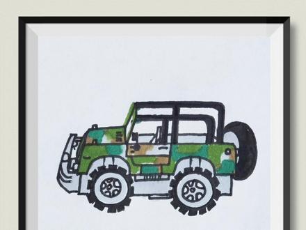 越野车来啦!酷嘛🤭🤭#越野车 #简笔画#儿童画 @抖音青少年