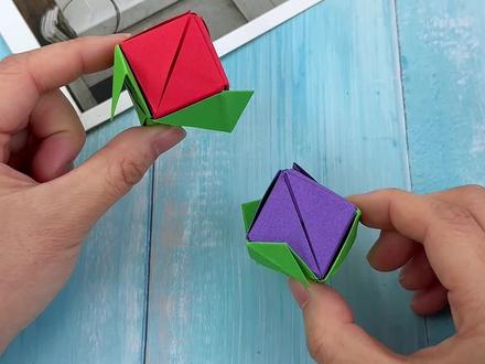 一秒变形玫瑰花的方块折纸手工#手工折纸 #创意手工