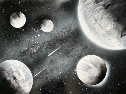 当手上只有黑白两个颜色能画出什么样的效果#跟着抖音学画画 #艺术在抖音 #星空 #治愈系风景